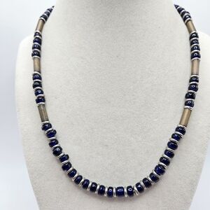 VINTAGE Blue Lapis and Copper Beaded Strand Necklace